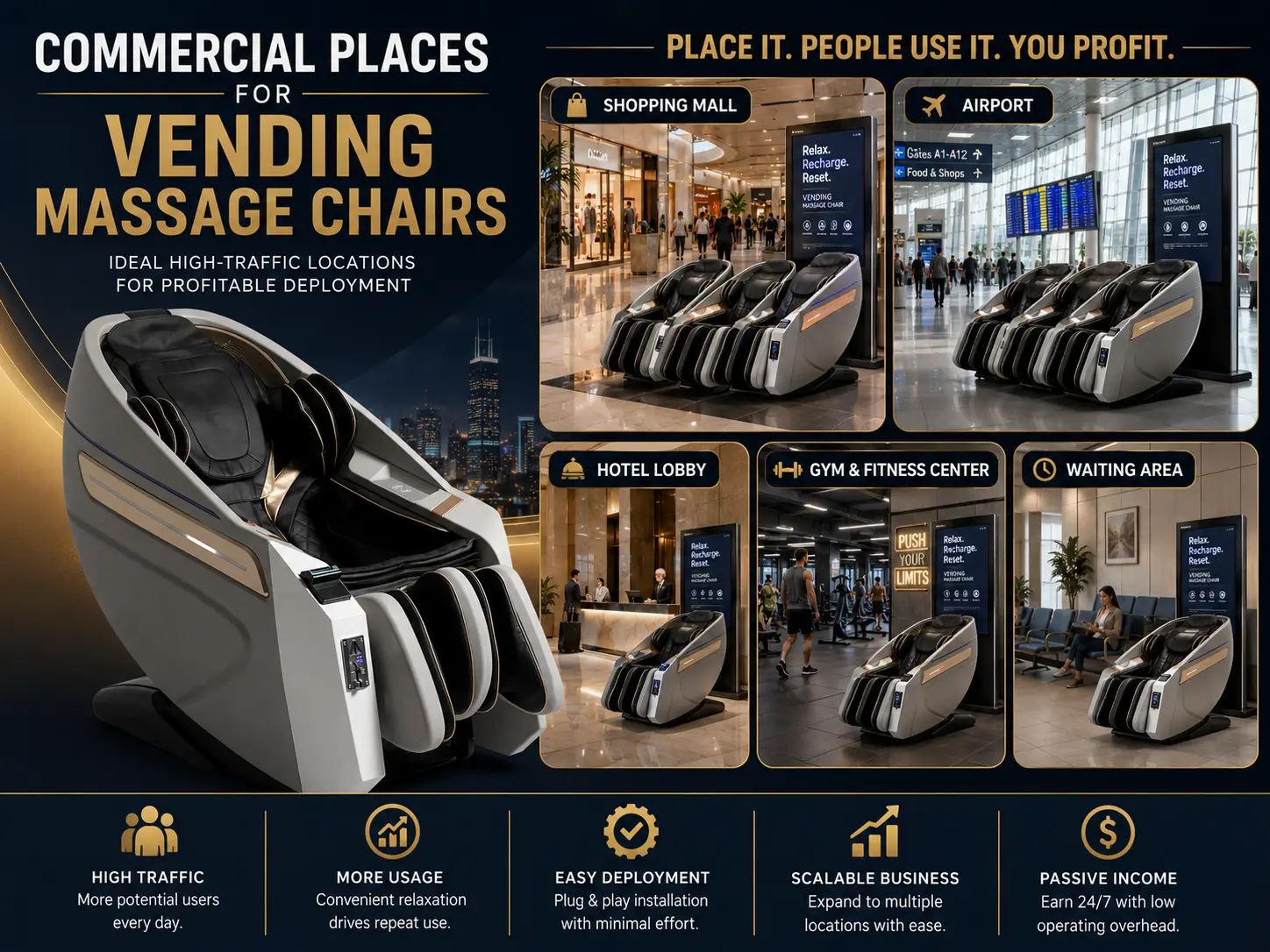 Commercial places for vending massage chairs